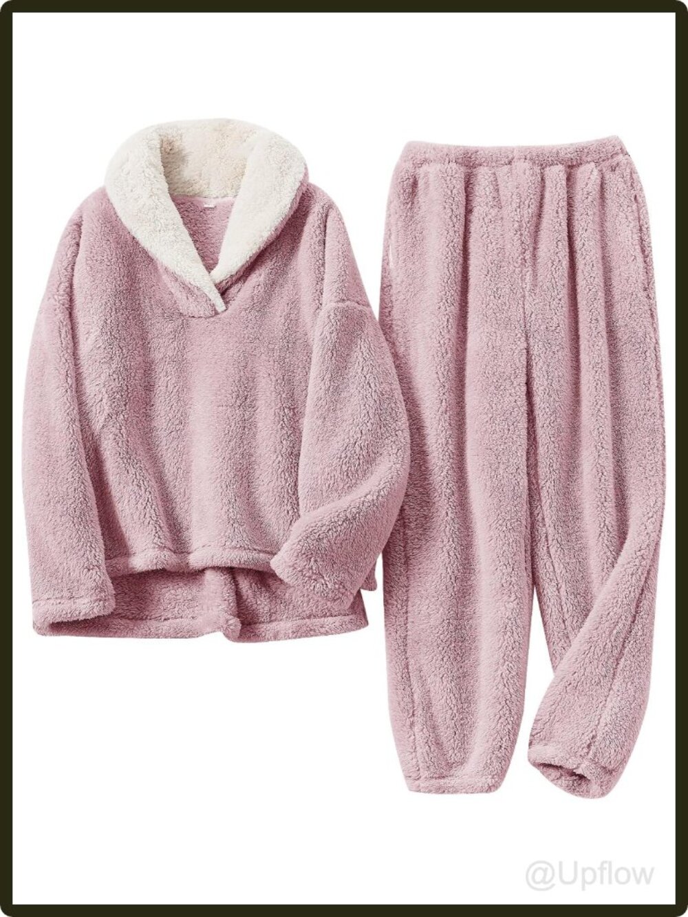 Women's Fluffy Fleece Pajama Set Soft Comfy Plush 2 Piece Winter Sleepwear